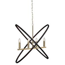 4 Lights Bronze Metal Finish Pendant Ceiling Fitting Light with Dual Hoop Design