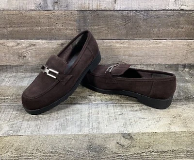 PREDICCIONES ZAPATOS SIN CORDONES GAMUZA CUERO MOCASINES MUJER’S 7.5 ANCHO MARRÓN ¡EXCELENTE ESTADO! Foto 1 de 4