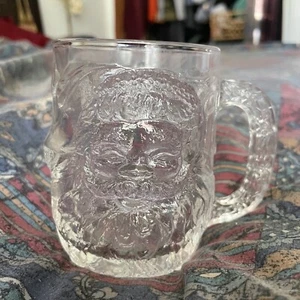 Vintage Luminarc USA Santa Claus Clear Glass Christmas Mug Coffee Tea Holiday 3D - Picture 1 of 8