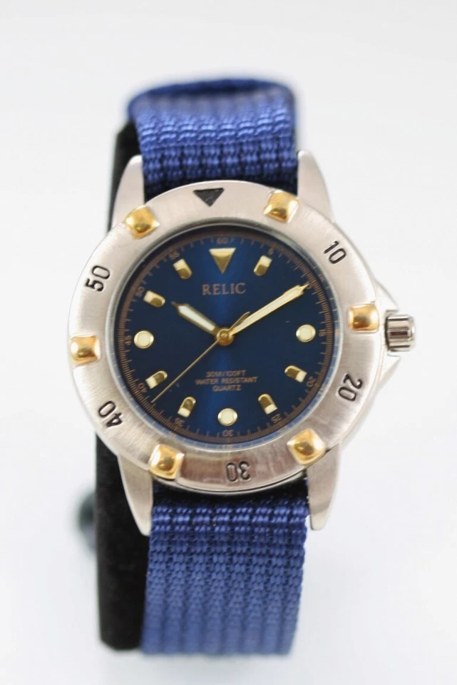 Reloj Hombre Reliquia Plata Oro Acero Inoxidable 30m Nylon Azul Batería Cuarzo Foto 1 de 4