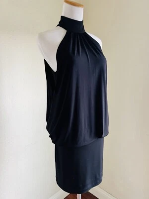 ARDEN B Vintage Black Stretch Bodycon Halter Mini Dress Sleeveless High Neck S - image 1 of 4