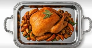 Parini 21" Stainless Steel Serving Tray Decorative Handles Elegant Design - Picture 1 of 8