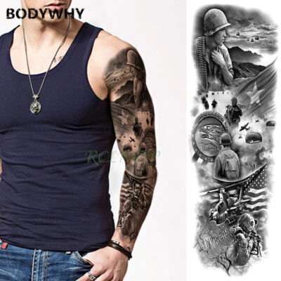 Waterproof Temporary Tattoo Sticker War Plane Full Arm Large Size Fake Tatto