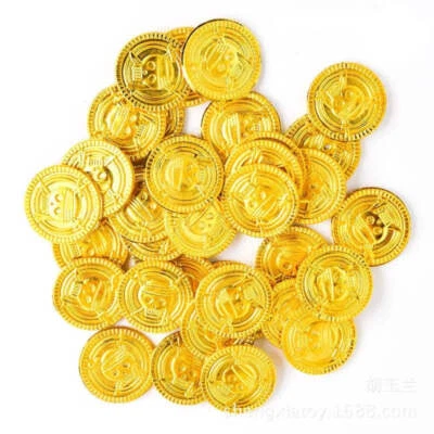 50/100Pcs Pirate Gold Coins Plastic Fake Treasure Coins Props Halloween Decor Ki Foto 1 de 4