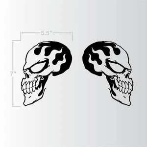Skulls Flame Fire Flaming Set of 2 BLACK Truck Car Bike Decal Stickers 7x5.5 - Picture 1 of 1