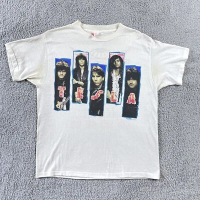 Camiseta branca vintage 1989 Tesla the Band Hang Tough Tour tamanho XL - Imagem 1 de 4