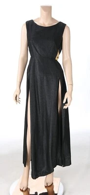 Vestido de Fiesta Mike Benet Vintage Años 70 80 Negro Plata Dorado Cher Look Disco Talla 11 Foto 1 de 4