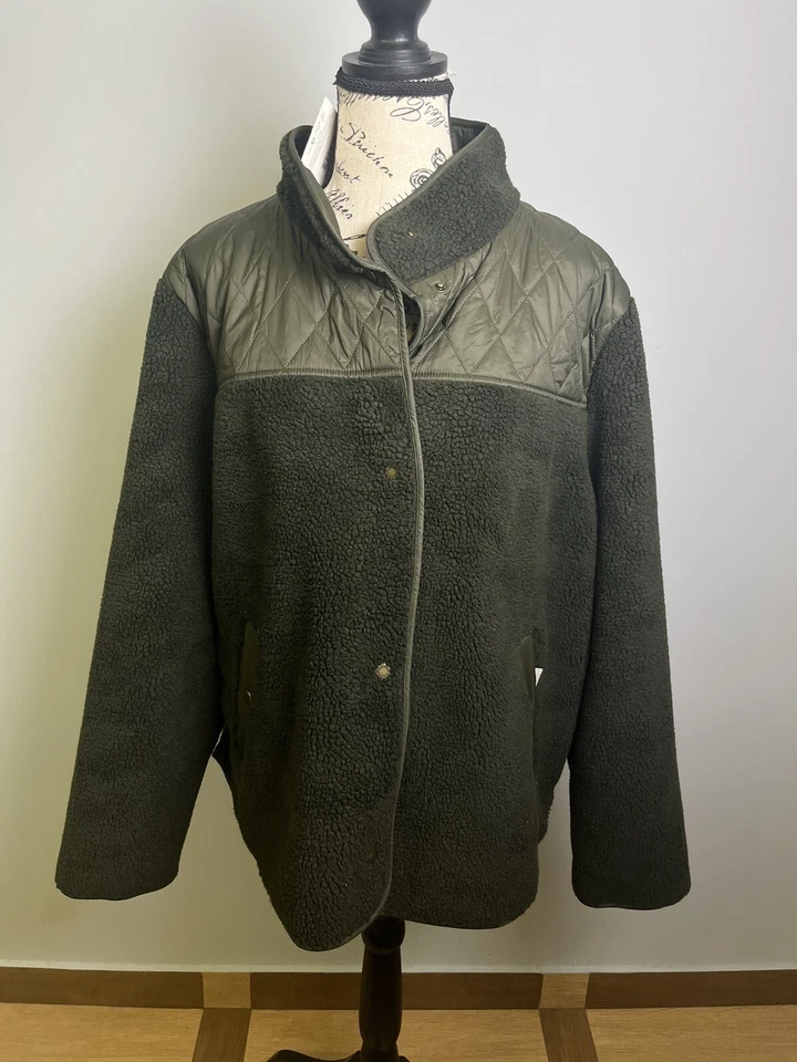 NWT Barbour Womens Aspen Plus Size Fleece Faux Fur Jacket Green Size 1X - Image 1 of 4
