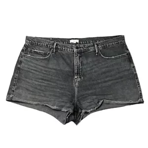 Pantaloncini jeans americani Good donna taglia 15 neri denim taglio orlo grezzo cucitura interna 3” - Foto 1 di 9