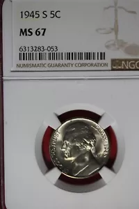 1945 S- NGC 5C MS67 JEFFERSON NICKEL #B48979 - Picture 1 of 2