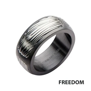 Anillo Hollis para Hombres Pistola Arenada Metal IP con Moneda Cepillada Estampado Patrón - Imagen 1 de 1
