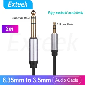 3.5mm Male Jack to 6.35mm 1/4 inch Stereo Audio AUX Plug Connector Cable 3m - Picture 1 of 7