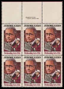 US 2110 Performing Arts Jerome Kern 22c copyright block 6 U MNH 1985 - Picture 1 of 1