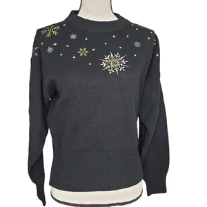 Obermeyer Vintage Pullover Medium L/S Kiki Pulli schwarz Lammwolle Stickerei - Bild 1 von 6