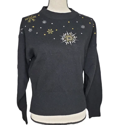 Suéter Obermeyer Vintage Mediano L/S Kiki Pullover Negro Lana de Cordero Bordado Foto 1 de 4