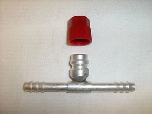 BARBED A/C FITTING, #6 STRAIGHT HOSE SPLICE,ALUMINUM w/16mm SERV. PORT 11965-3 - Picture 1 of 1