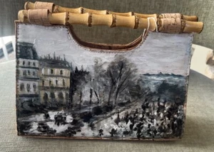 PERSONALIZADO Bolso de Mano Inspirado en Monet Corcho Pintado a Mano Cartera Francesa Escena de Calle Bambú - Imagen 1 de 6