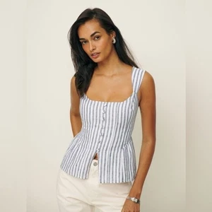 Reformation Evie Leinen Top Antibes Streifen blau weiß Streifen | US 0 UK 4 - Bild 1 von 10