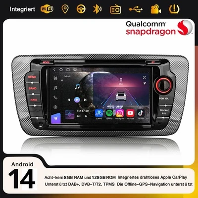 Qualcomm 8GB+128GB Android 14 Carplay DAB+ Autoradio Navi USB DSP Für SEAT IBIZA - Bild 1 von 4