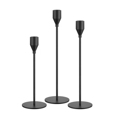 Candelabros cónicos negros mate NLBTW, juego de 3 candelabros de metal para... Foto 1 de 4