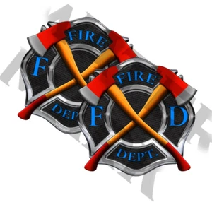 Aufkleber Sticker 2er Pack Feuerwehr Intl Malteserkreuz schwarz mit blau 4" breit - Bild 1 von 2