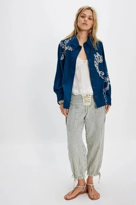 Free People We The Free Tidal Stitch Shirt Womens Size XL Sailor Blue Shacket - Image 1 of 4