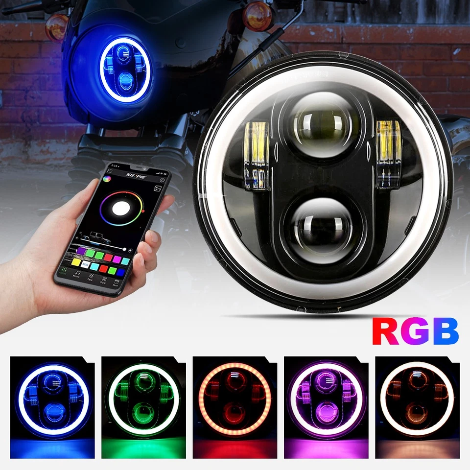 1PCS AUXBEAM DOT 5-3/4" 5.75" LED Headlight DRL APP Control for Harley Sportster Foto 1 de 4