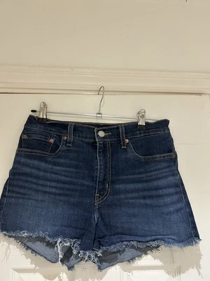 Levi’s Navy Blue High Rise Denim Shorts, Frayed Bottoms Ladies Size 29w. Zip Fly - Image 1 of 4