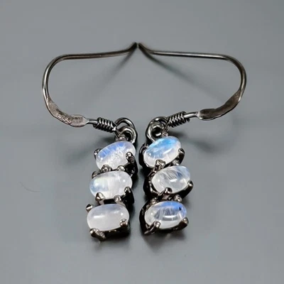 Pendientes Joyería Piedra Lunar Natural Plata de Ley 925/E129486 Foto 1 de 4