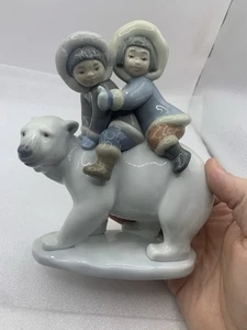 Vintage Lladro "Eskimo Reiter auf einem Eisbären" (GEBROCHENER GEKLEBTER KOPF) mit Box ST - Bild 1 von 12