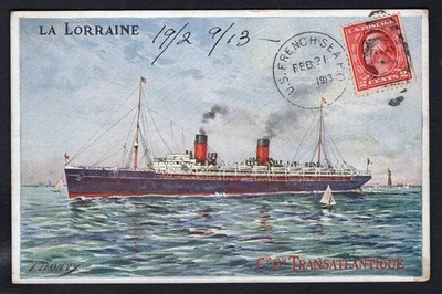 USA 1913 US-French Sea PO on Steamer La Rorraine Postcard to Canada - Image 1 of 2