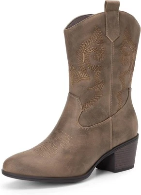 DREAM PAIRS Cowboy Boots for Women, Mid Calf Cowgirl with Embroidery...  - Image 1 of 4