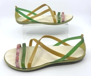 Crocs Isabella Pink Green tropical Jelly Sandals Strappy Size 10 - Picture 1 of 9