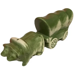 VINTAGE OX AND COVERED WAGON SALT AND PEPPER GREEN CREAM MCM - Picture 1 of 10