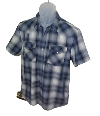 Pendleton Frontier Short Sleeve Shirt Pearl Snap Plaid Men's L Cowboy Blue - Image 1 of 4