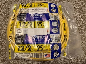 NM-B W/G Wire 25ft 12/2 Solid Romex/Cerromax SIMpull CUT 12-Gauge WITH GROUND - Picture 1 of 5