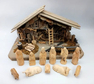 Belén de Navidad con 11x figuras, gripe de madera figuras de madera talladas a mano  - Imagen 1 de 22