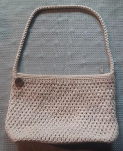 The Sak Creamy White Crochet Knit Shoulder Bag Purse Zip Top In/Out Pocket NWOT - Picture 1 of 8