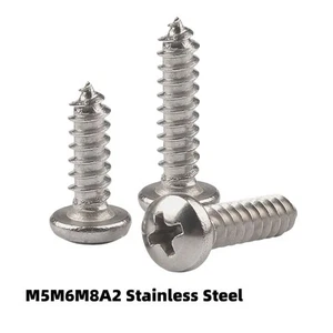 M5 M6 M8 Self Tapping Screws Pan Head Phillips Wood Screws A2 Stainless Steel - Picture 1 of 9