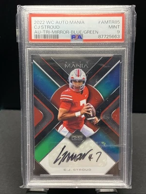 2022 WC Auto Mania Cj Stroud #7 AU-TRI-MIRROR-BLUE/GREEN PSA 9￼ - Image 1 of 4