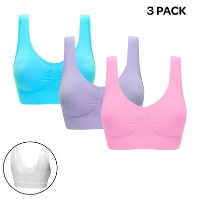 3 Pack Seamless Sports Bra Comfort Shapewear Stretch Crop Top Vest Support Plus