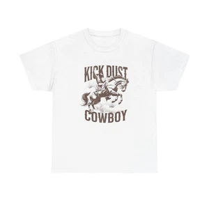 Kick Dust Cowboy Graphic T Shirt Womens Heavy Cotton Tee - Picture 1 of 25