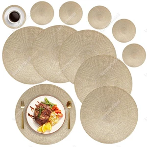 Set of 6 Placemats & 6 Coasters Round Place Table Mats Washable Heat Resistant - Picture 1 of 19