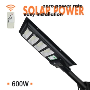 IP65 Solar Powered Street Lamp Cool White Garden Security Remote Pole Commercial - Picture 1 of 14