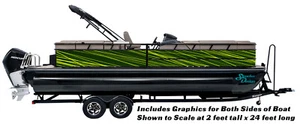Yellow Thin Lines Dark Green Graphic Kit Decal Fishing Boat Wrap Pontoon Vinyl - Picture 1 of 1