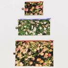 NEW! Baggu FLAT POUCH SET in “PHOTO FLORALS” — 3 Nylon Zip Bags SOLD OUT / RARE