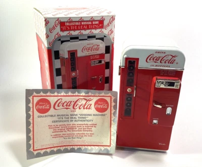 1994 年复古“It's the Real Thing”可口可乐瓶迷你自动售货音乐银行工作 — 第 1/4 张图片