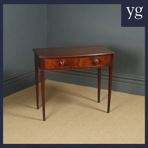 Antique English Georgian Regency Mahogany Inlaid Bow Front Side Table c1830 Cover