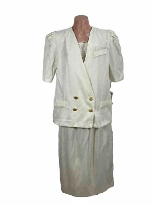 LORAC ORIGINAL Vintage Skirt Suit NWT Linen Like Puffy Shoulder Sleeve UNIONMADE - Image 1 of 4