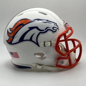Denver Broncos CUSTOM Matte White - Orange Facemask Mini Football Helmet - Picture 1 of 3